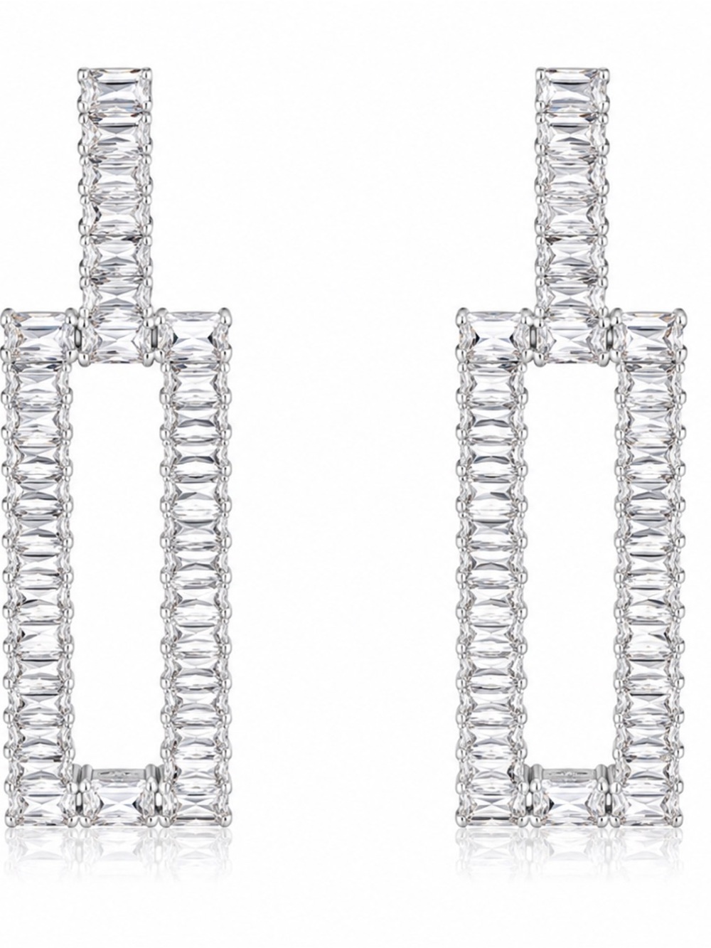 Forever 21 Silver-Tone Clear Crystal Rectangle Drop Earrings